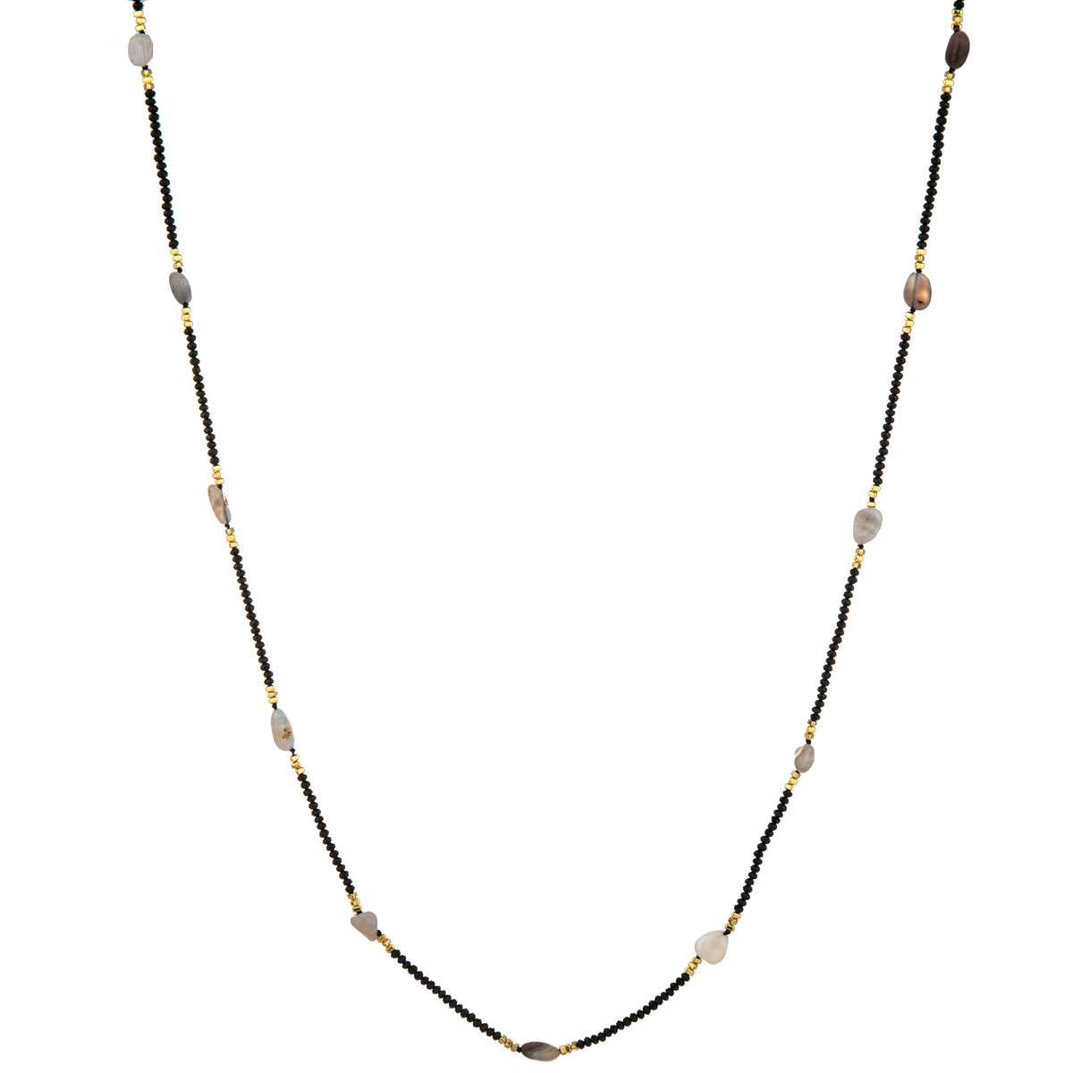 Minimal Station Bead Long Necklace - Black