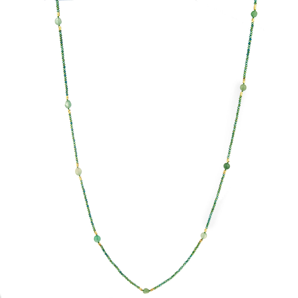 Minimal Station Bead Long Necklace - Green