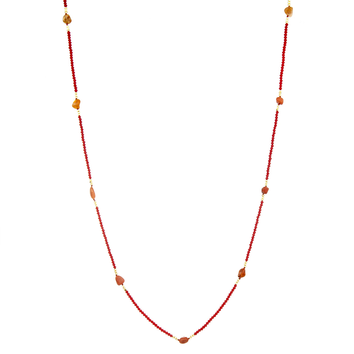 Minimal Station Bead Long Necklace - Red