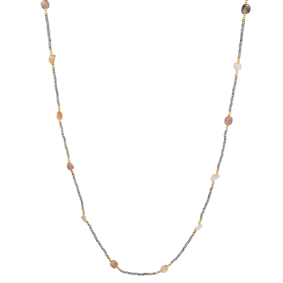 Minimal Station Bead Long Necklace - Gray