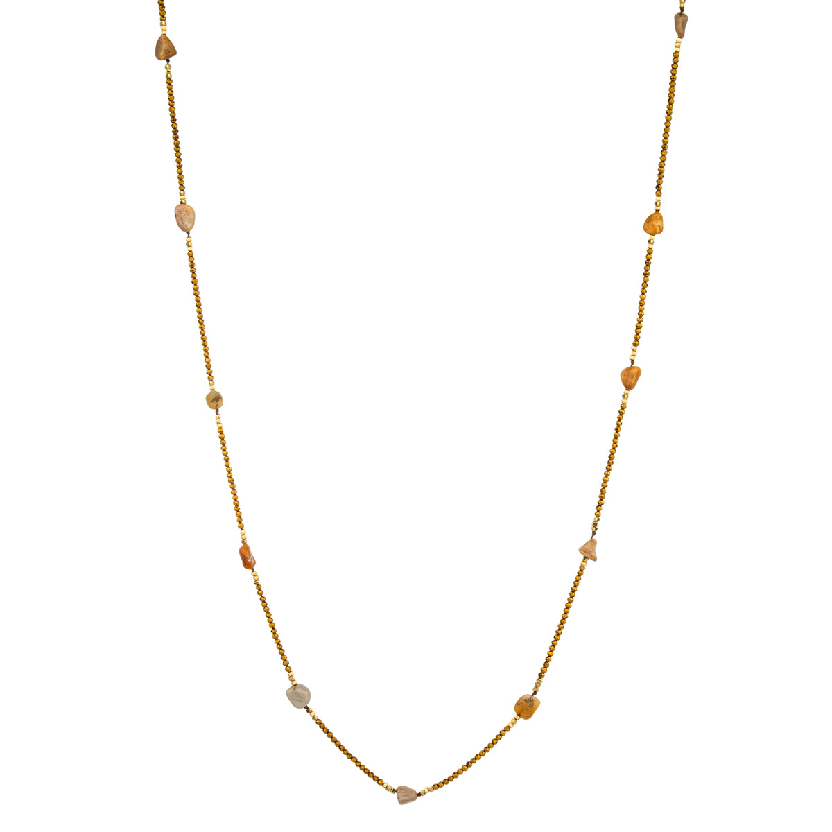 Minimal Station Bead Long Necklace - Amber