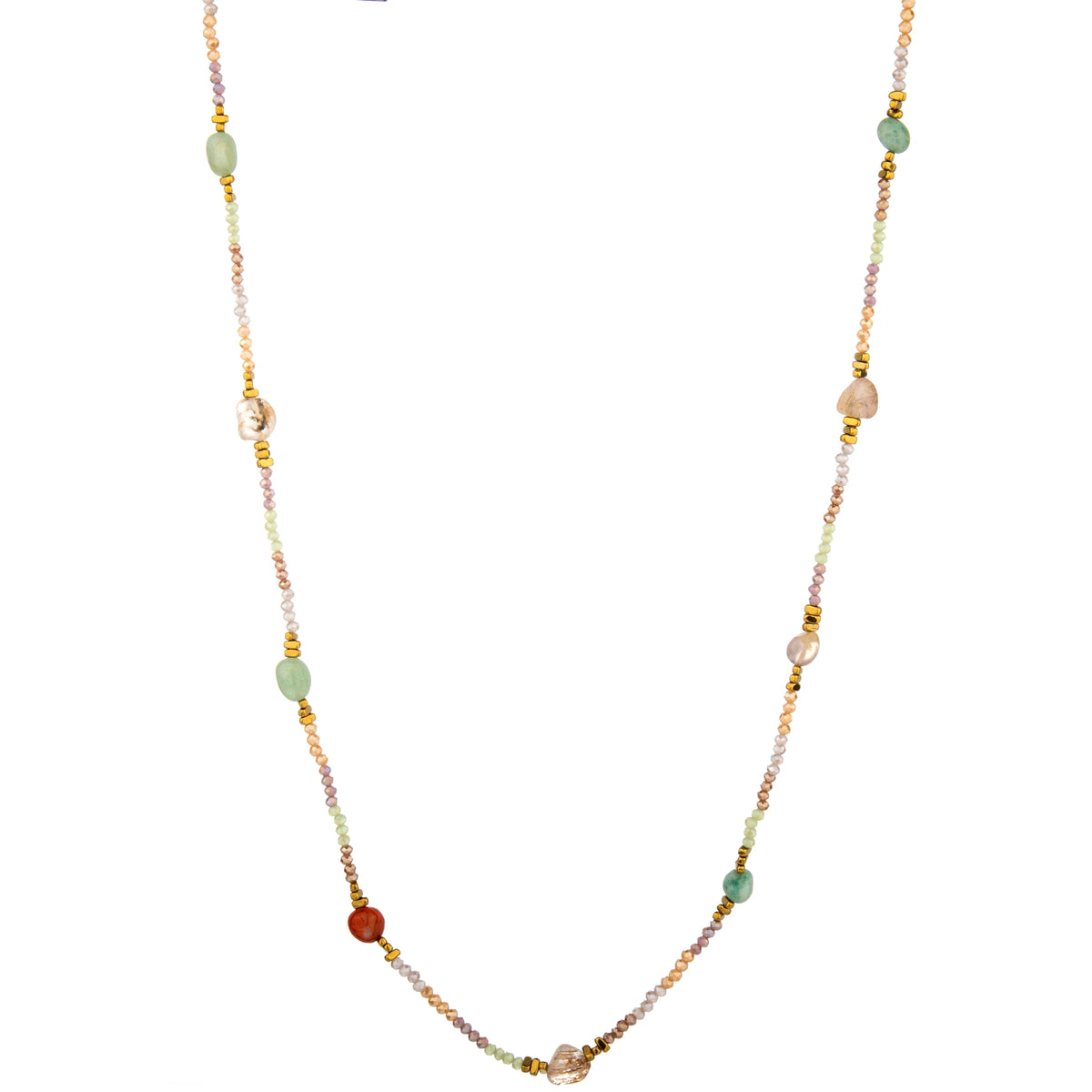 Minimal Station Bead Long Necklace - Pastel Mix