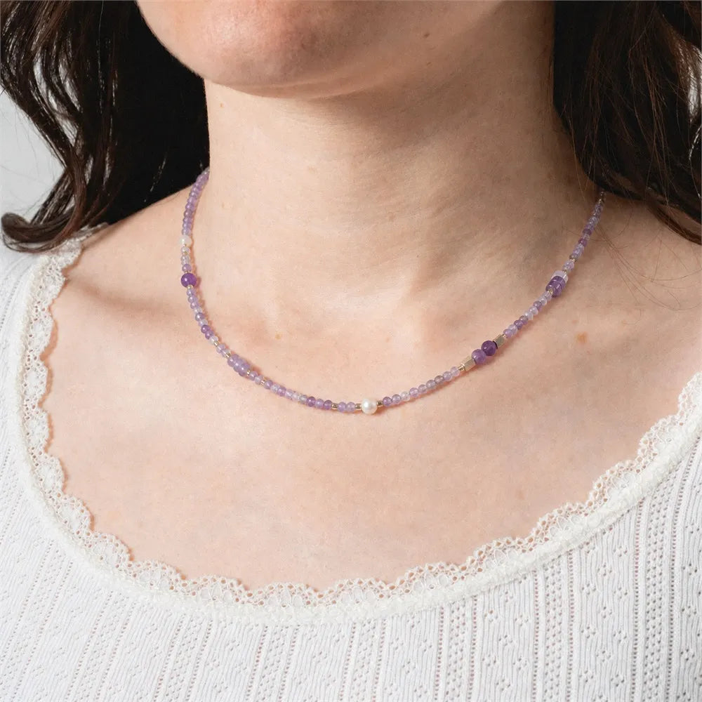 Mixed Shape Boho Natural Stone Necklace | 18K Gold PVD Steel Spacers
