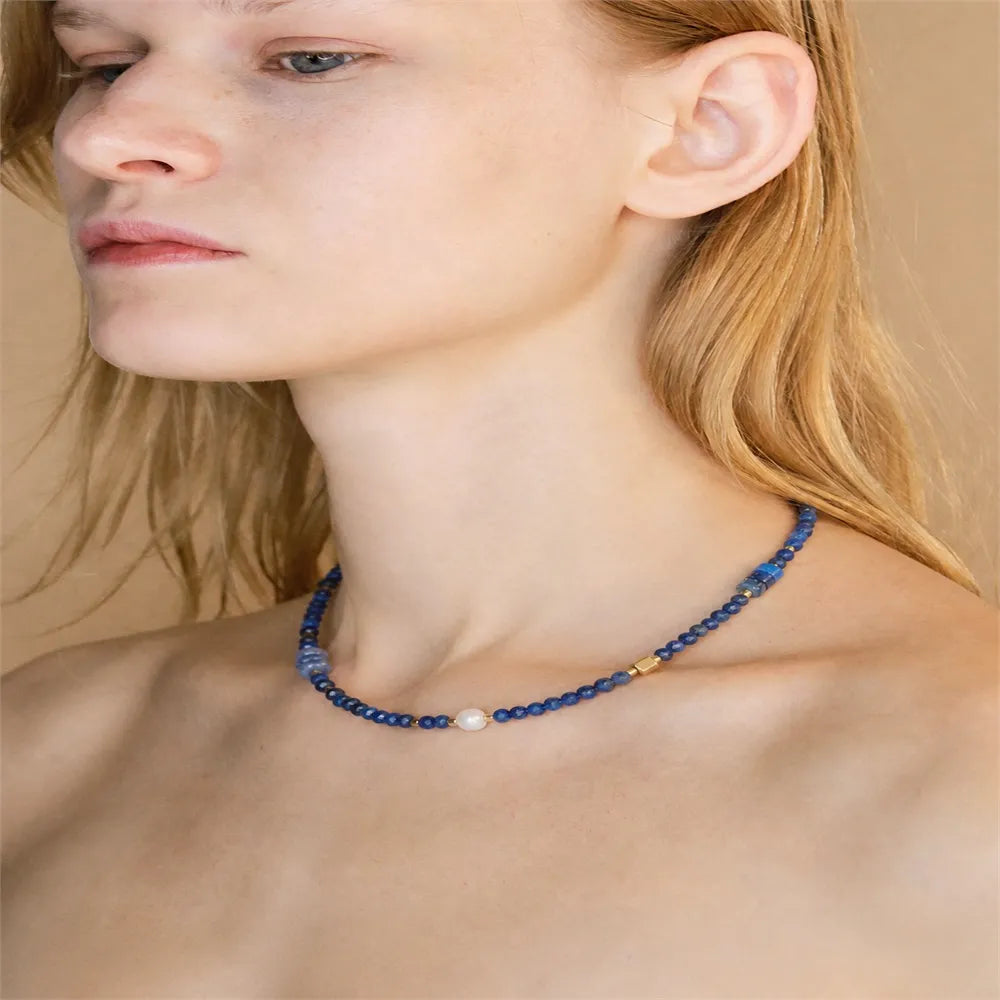 Mixed Shape Boho Natural Stone Necklace | 18K Gold PVD Steel Spacers
