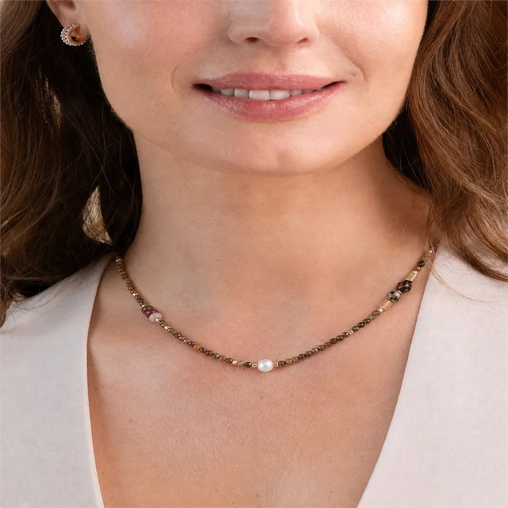 Mixed Shape Boho Natural Stone Necklace | 18K Gold PVD Steel Spacers