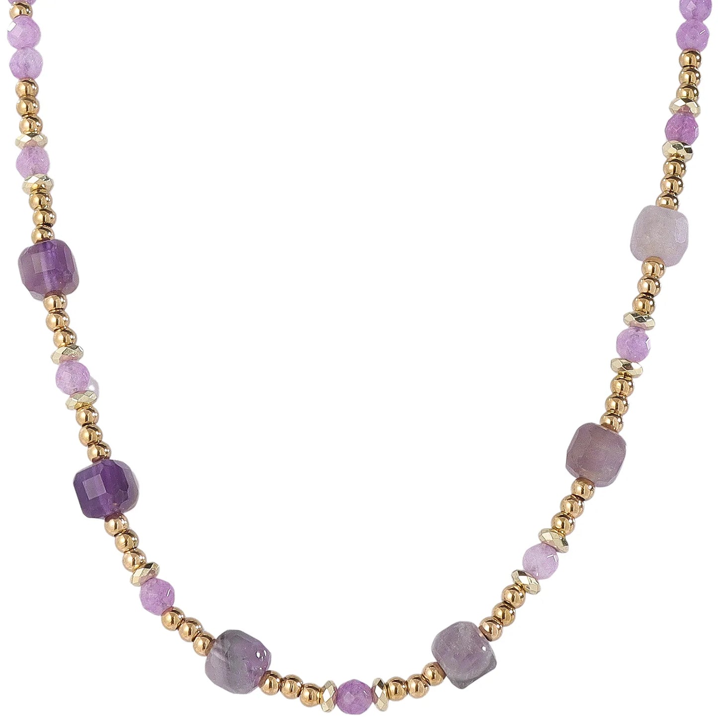 Mystic‑Boho Gradient‑Purple Amethyst Necklace, Hypoallergenic 304 Stainless‑Steel 18K Gold PVD Layering Necklace for Women
