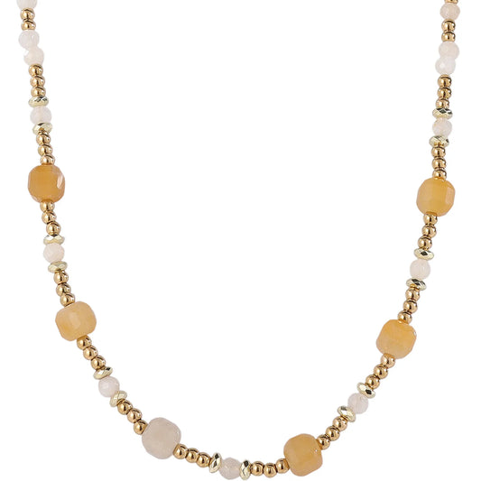 Soft Warm‑Neutral Necklace with Honey‑Tone Calcite, Hypoallergenic 304 Stainless‑Steel 18K Gold PVD Layering Necklace for Women
