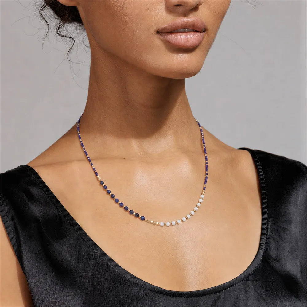 Petite Color-Block Natural Stone Necklace – Gold-Tone Stainless Steel
