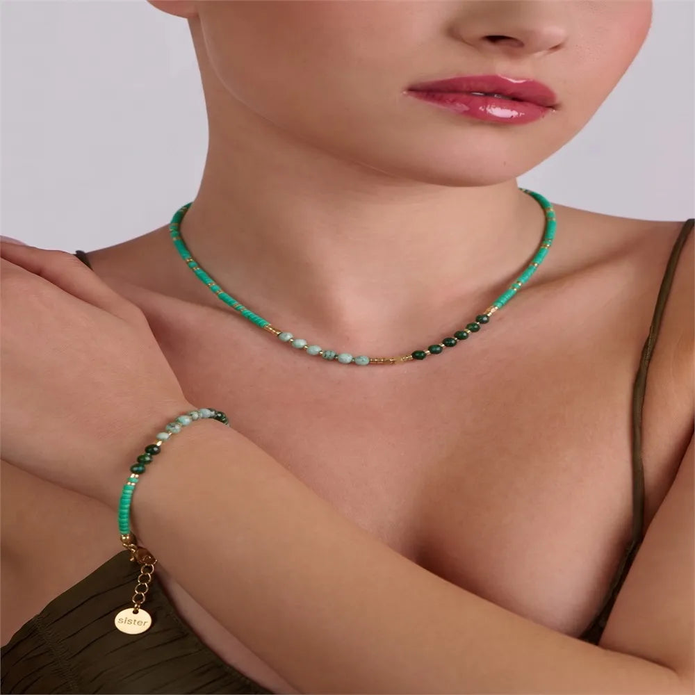 Petite Color-Block Natural Stone Bracelet – Gold-Tone Stainless Steel