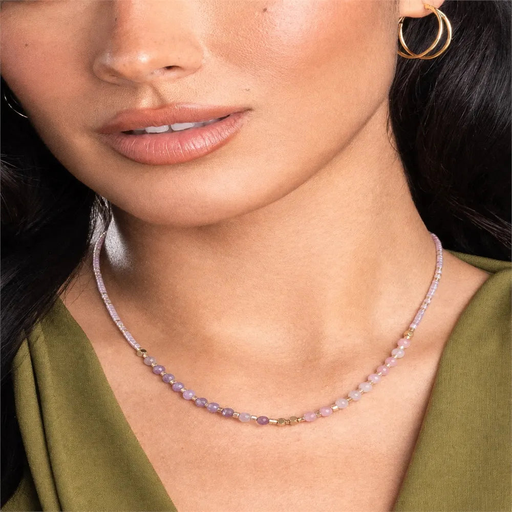 Petite Color-Block Natural Stone Necklace – Gold-Tone Stainless Steel