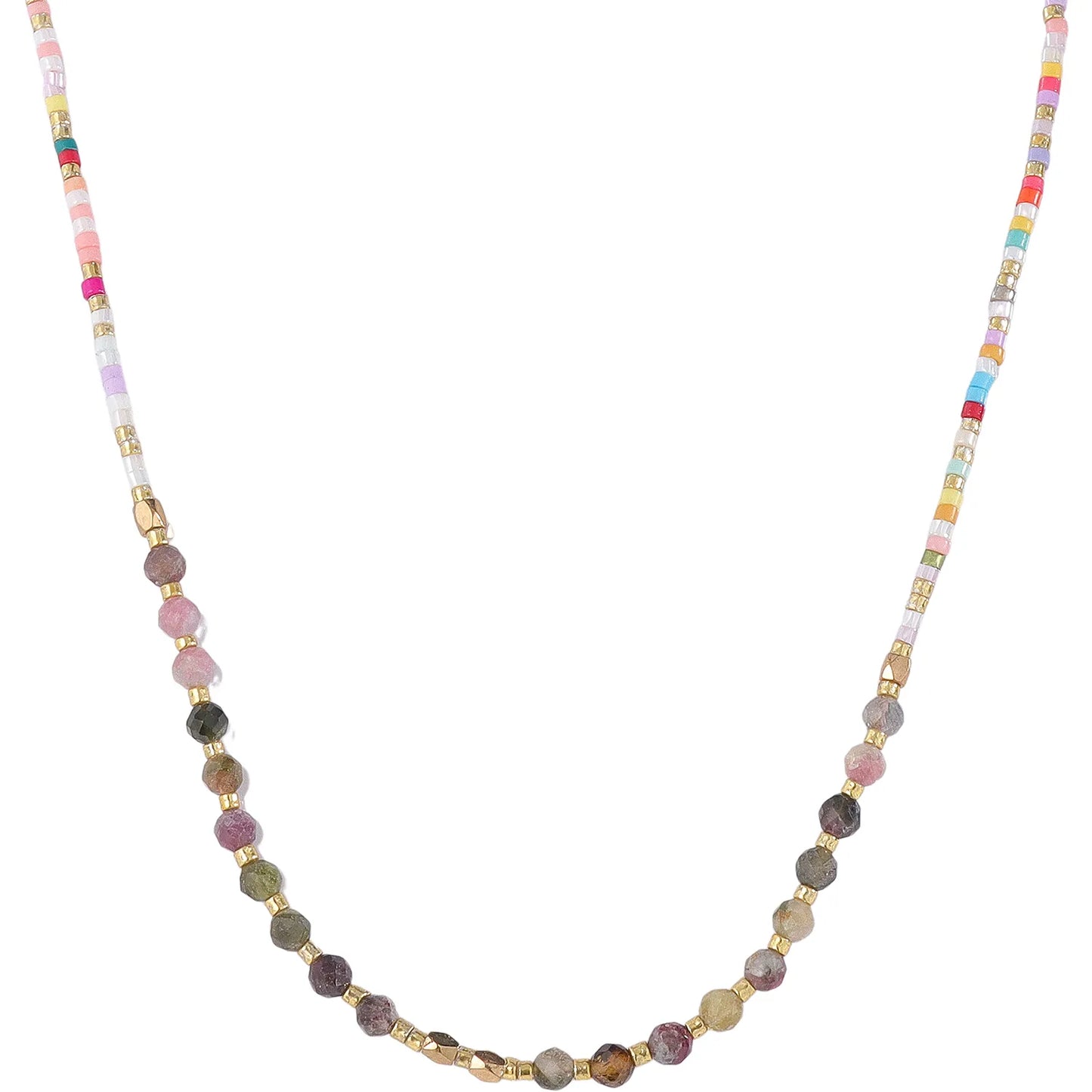 A colorful natural stone necklace collection designed for effortless bohemian and resort-inspired styling.