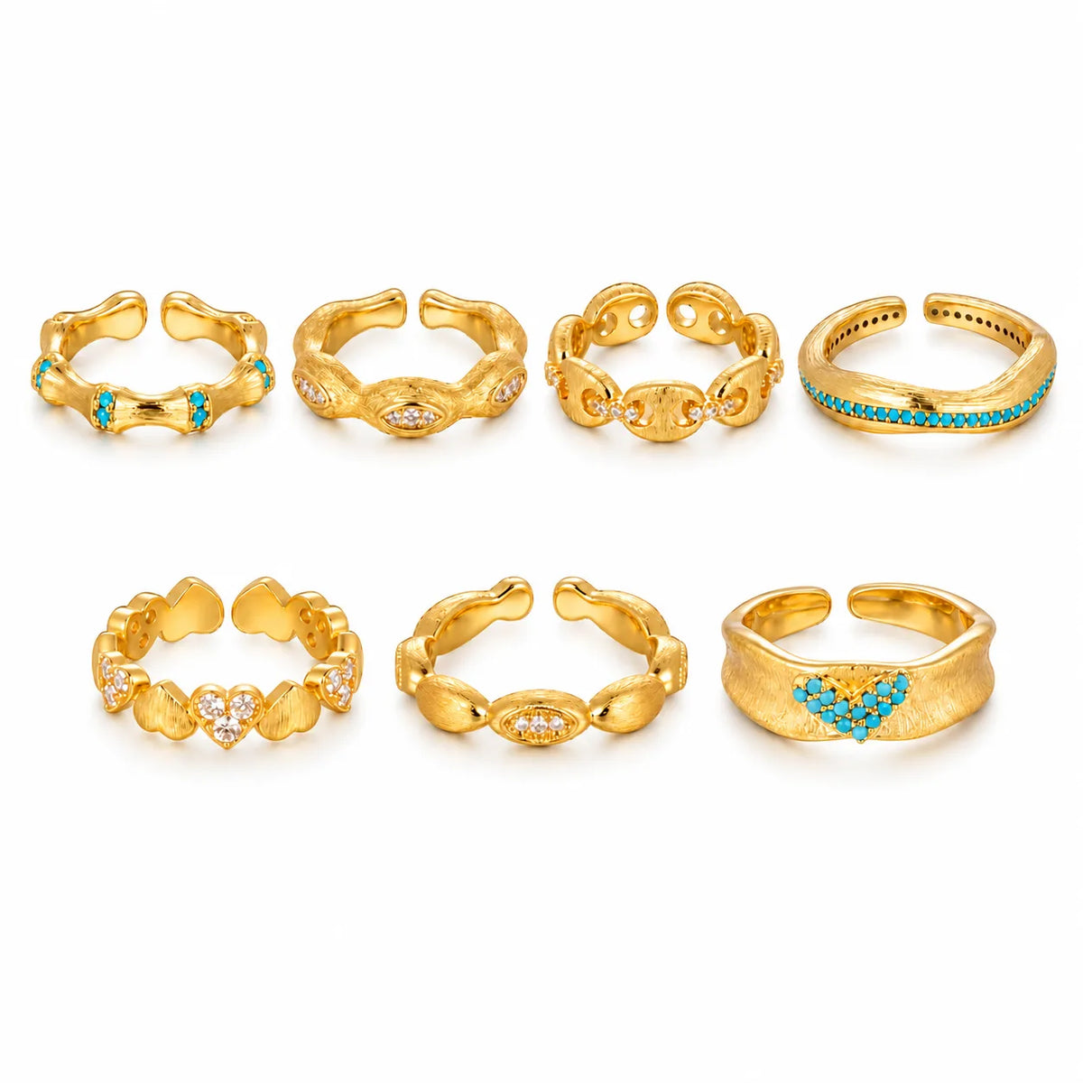 18K Gold-Plated Brass Chain & Geometric Open Rings | 7 Styles