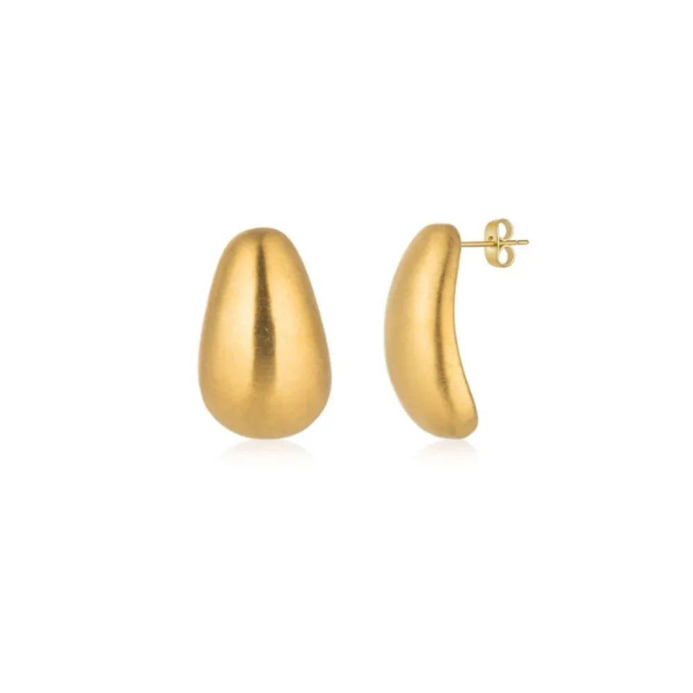 Brushed Pebble Stud Earrings – Gold Tone