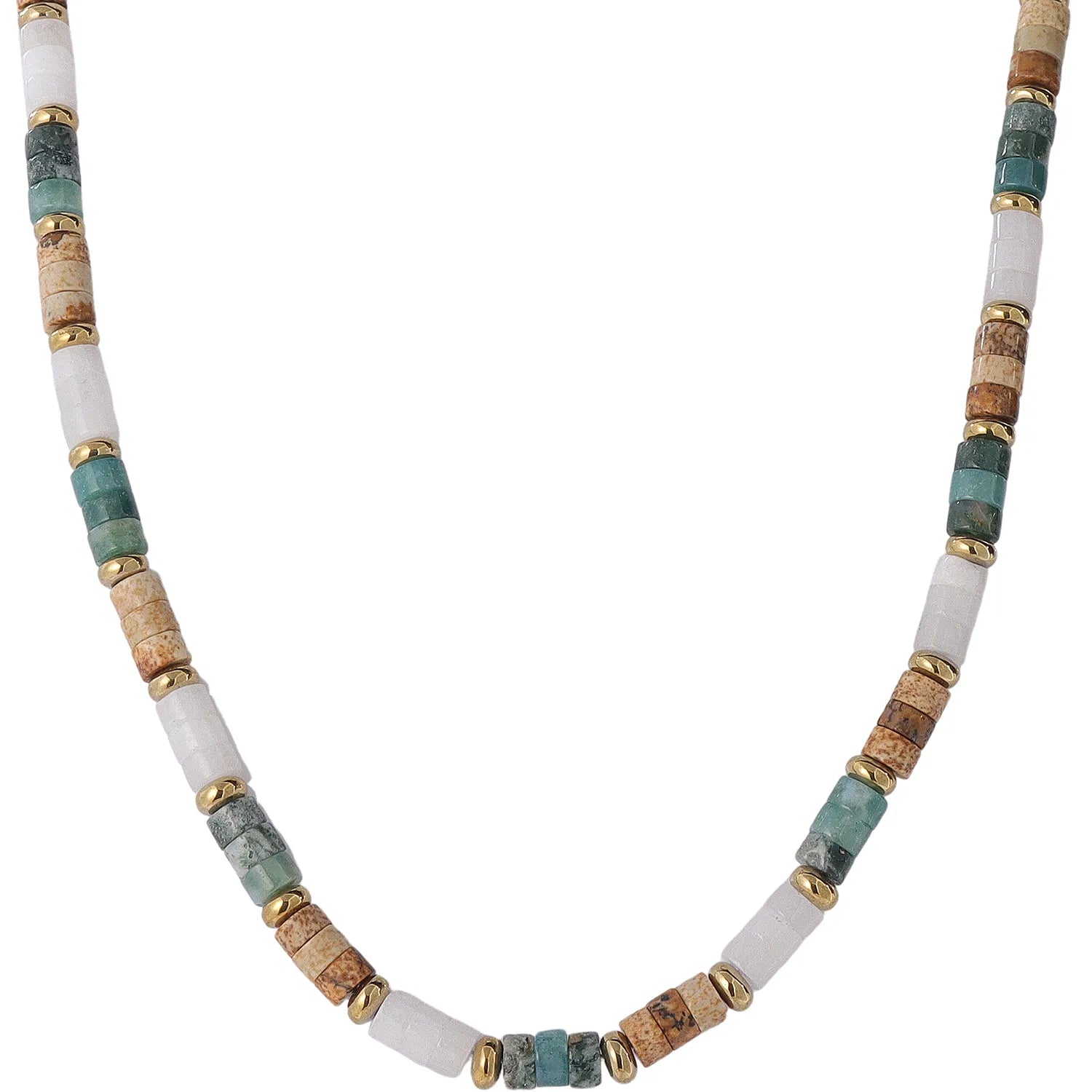 Colorful Earth‑Tone Natural Stone Beaded Necklace, Hypoallergenic 304 Stainless‑Steel 18K Gold PVD Plated Dainty Layered Necklace for Women
