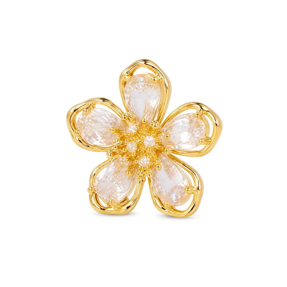 Crystal Flower Lapel Pin Brooch – Gold Tone
