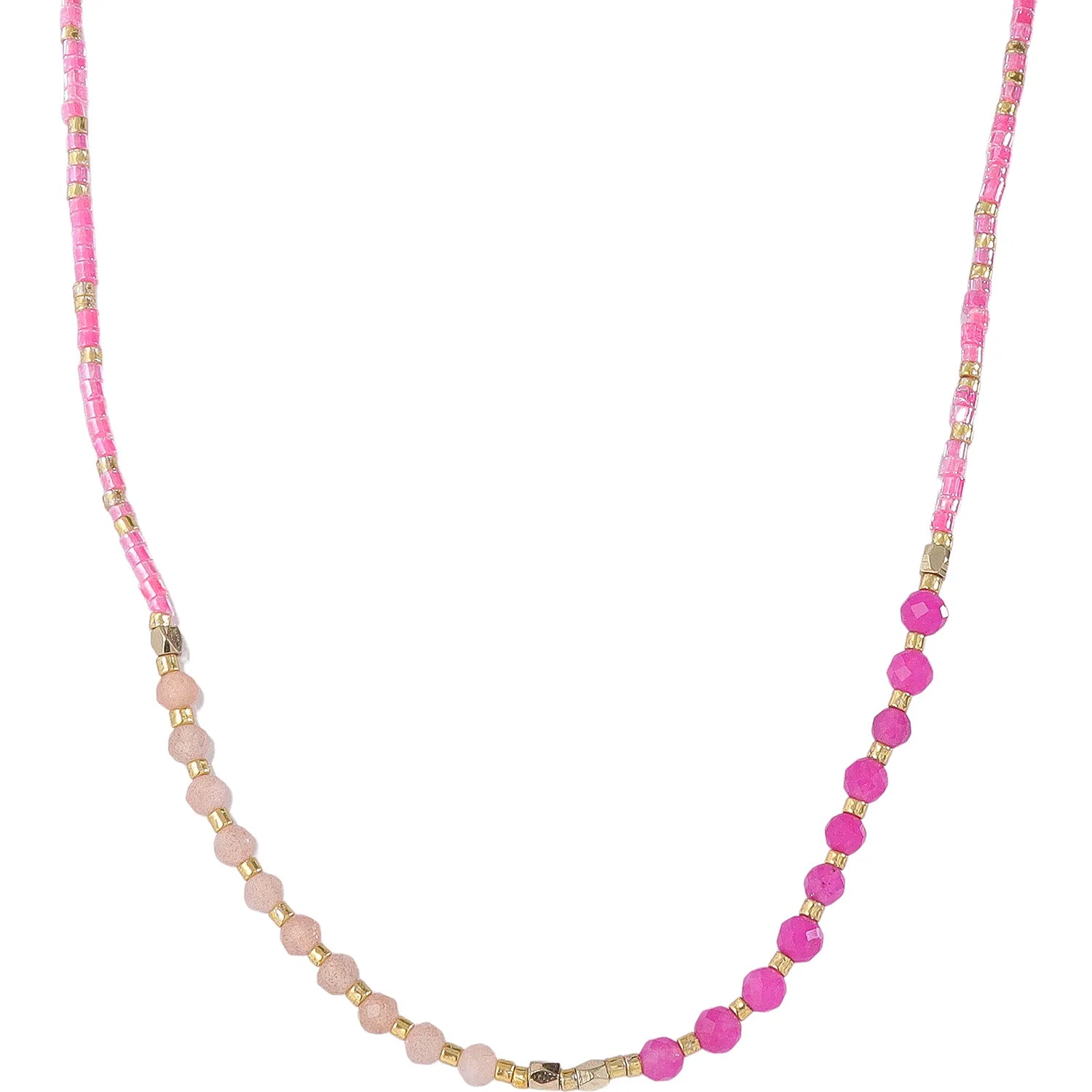 Romantic Dainty Pink Tourmaline Seed‑Bead Necklace, Hypoallergenic 304 Stainless‑Steel 18K Gold PVD Layer Necklace for Women