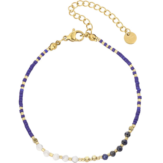 Elegant Midnight‑Boho Deep‑Blue Seed‑Bead Bracelet with Lapis Lazuli, Hypoallergenic 304 Stainless‑Steel 18K Gold PVD Stackable Bracelet for Women