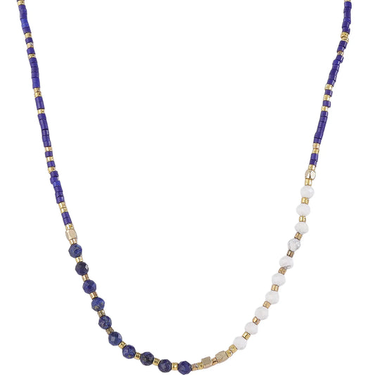 Elegant Midnight‑Boho Deep‑Blue Seed‑Bead Necklace with Lapis Lazuli, Hypoallergenic 304 Stainless‑Steel 18K Gold PVD Layering Necklace for Women