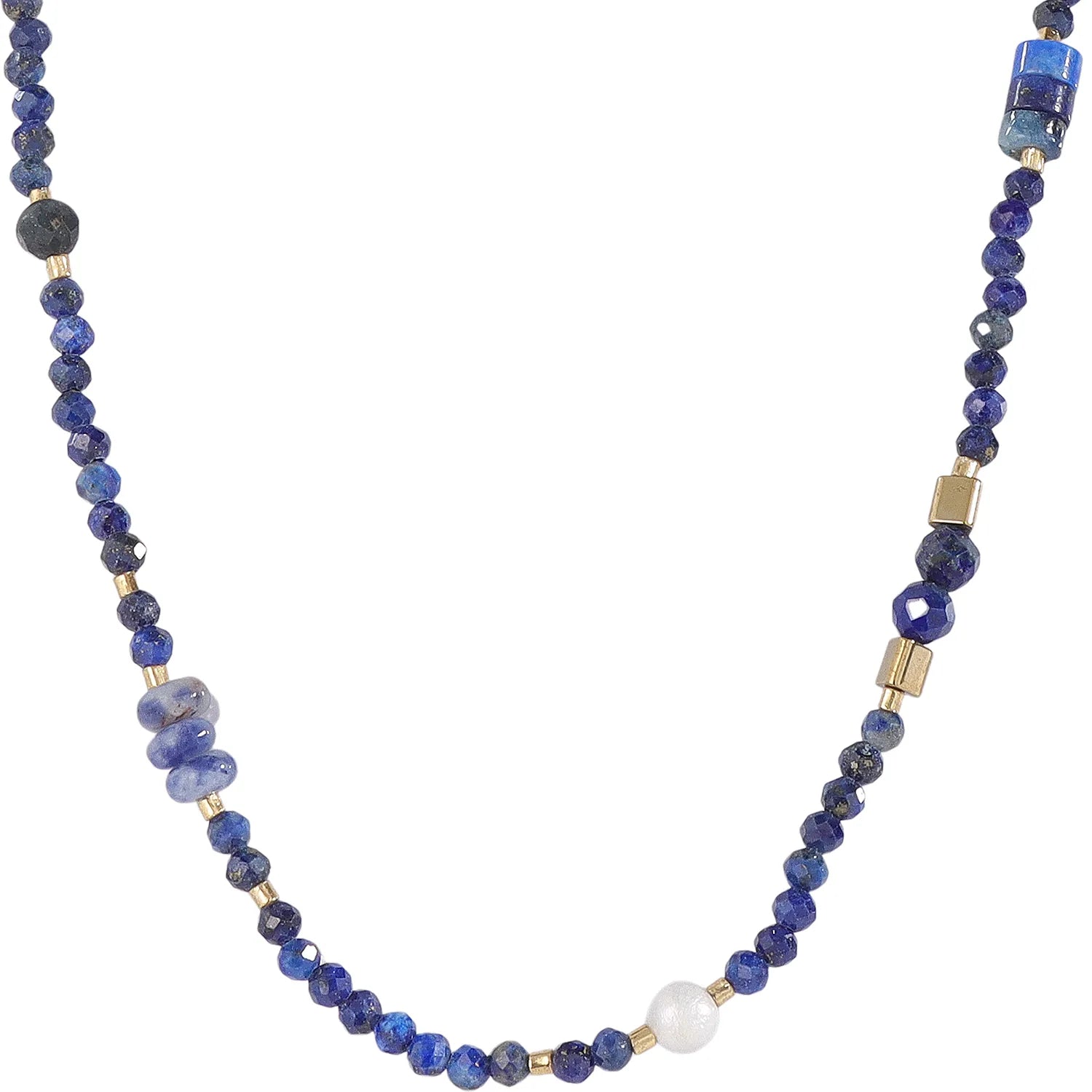 Elegant Midnight‑Boho Deep‑Blue Lapis‑Lazuli Necklace with Pearl, Hypoallergenic 304 Stainless‑Steel 18K Gold PVD Layering Necklace for Women