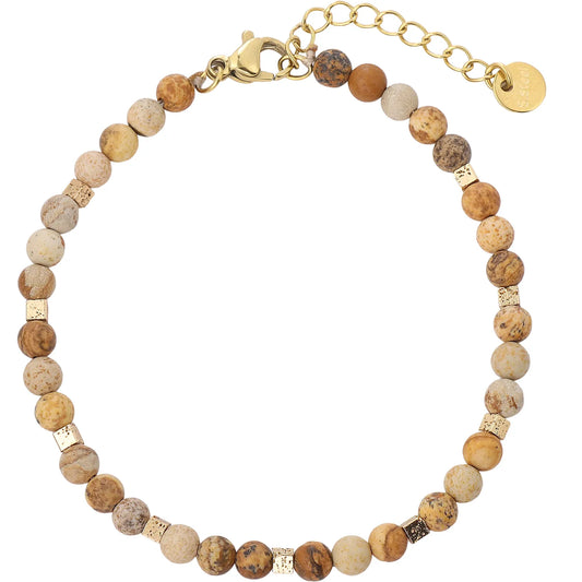 Boho‑Western Earthy Picture Jasper Bracelet, Hypoallergenic 304 Stainless‑Steel 18K Gold PVD Stackable Neutral‑Tone Bracelet for Women