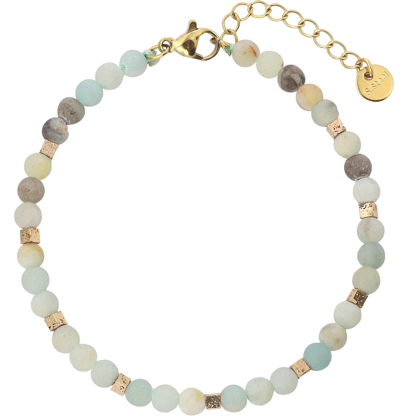 Boho‑Chic Matte Frosted Amazonite Beaded Bracelet, Hypoallergenic 304 Stainless‑Steel 18K Gold PVD Plated Stackable Bracelet for Women