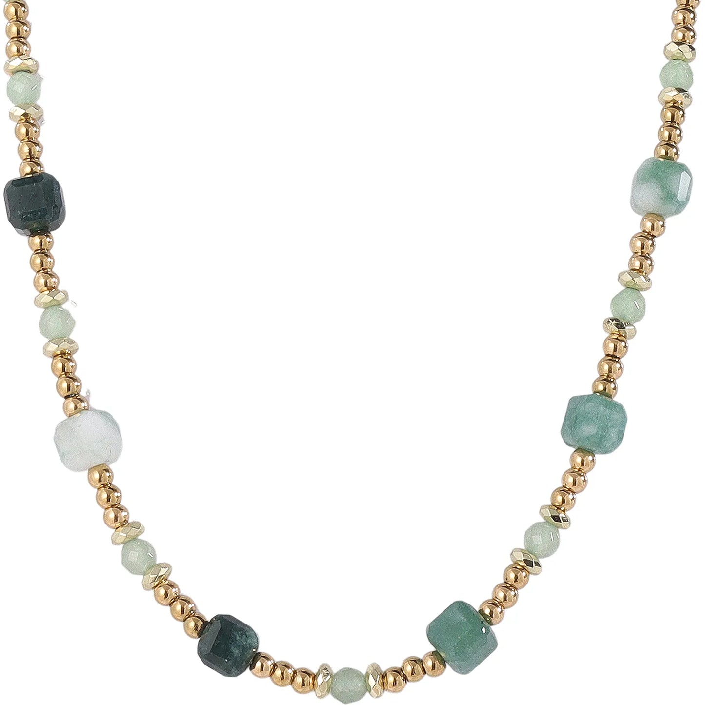 Fresh Forest‑Boho Necklace with Gradient‑Green Aventurine, Hypoallergenic 304 Stainless‑Steel 18K Gold PVD Layering Necklace for Women