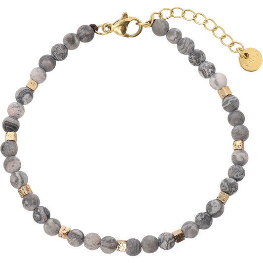 Contemporary Moody‑Tone Grey Map Jasper Bracelet, Hypoallergenic 304 Stainless‑Steel 18K Gold PVD Stackable Neutral Bracelet for Women