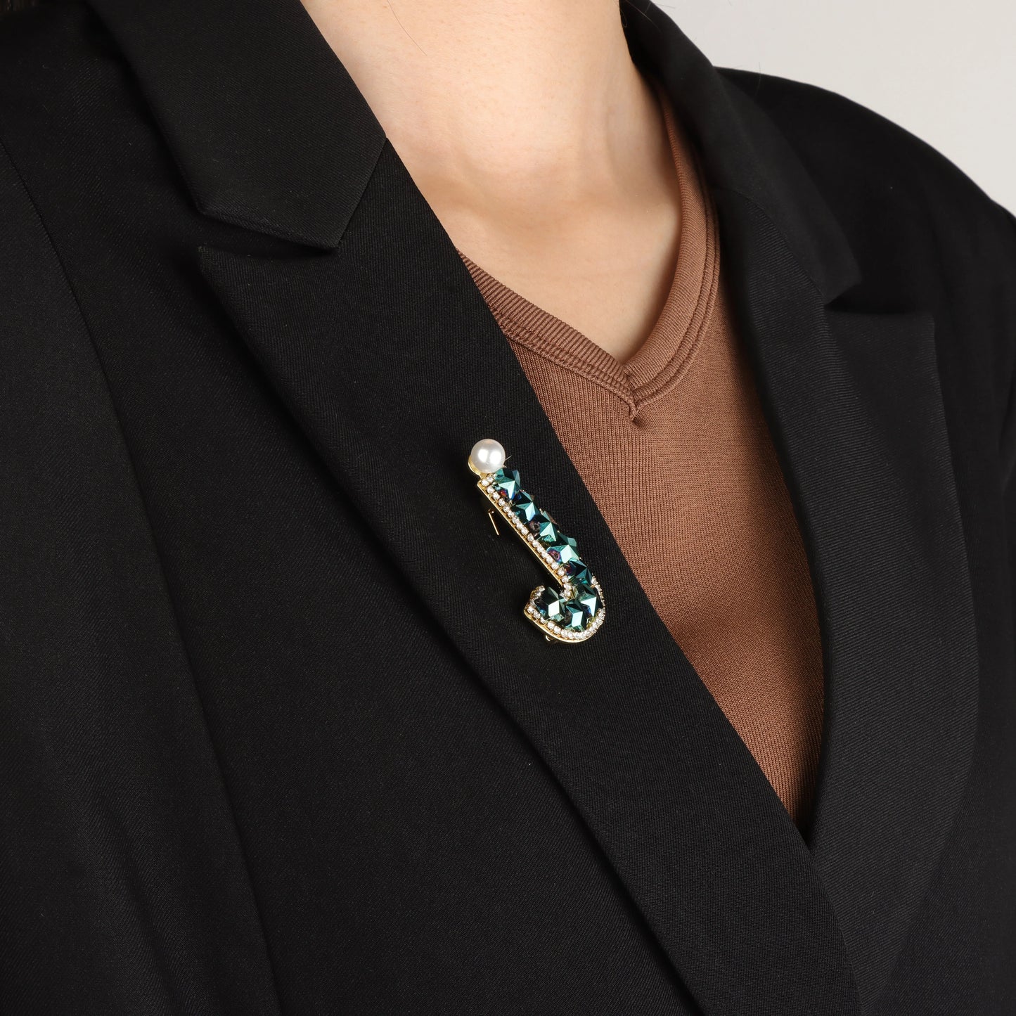 Crystal Initial Letter Brooch with Pearl Accent- S/J/L/M