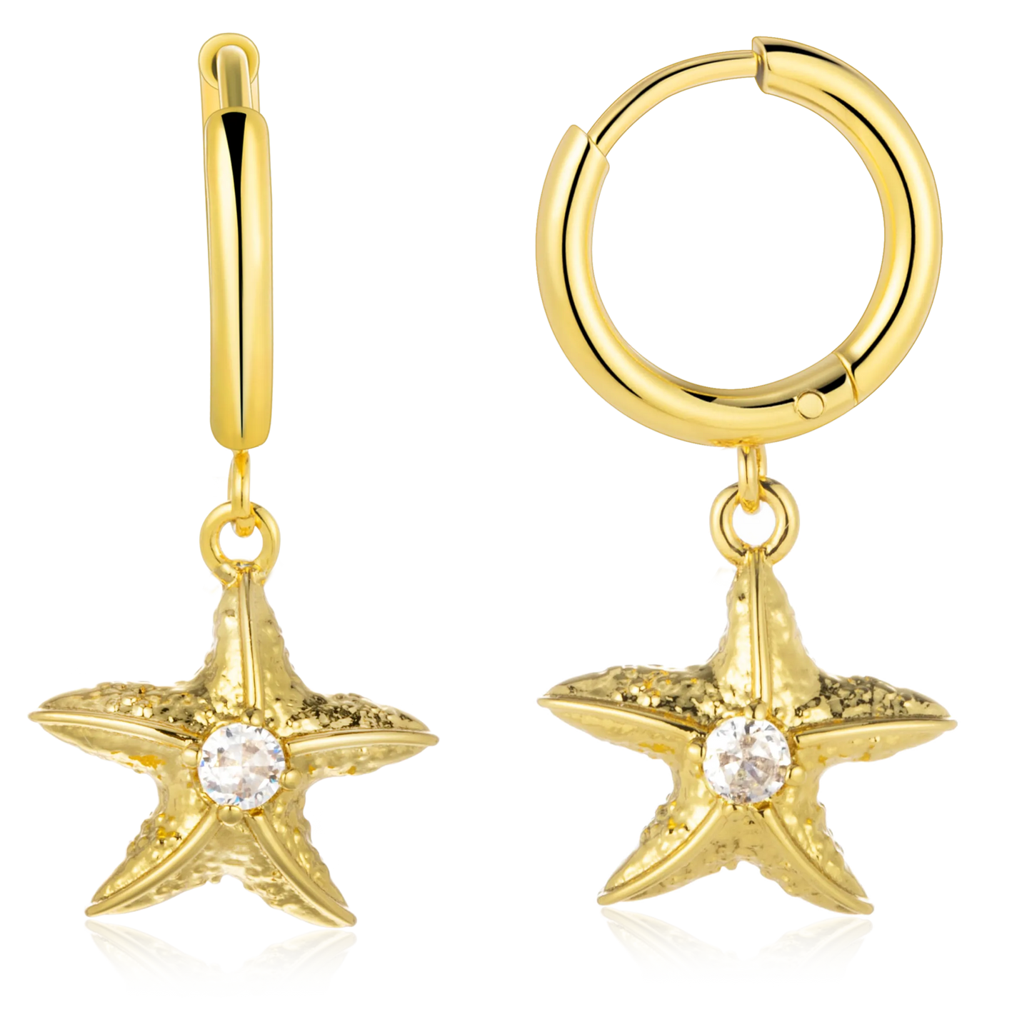 Starfish Huggie Drop Earrings – Gold Tone