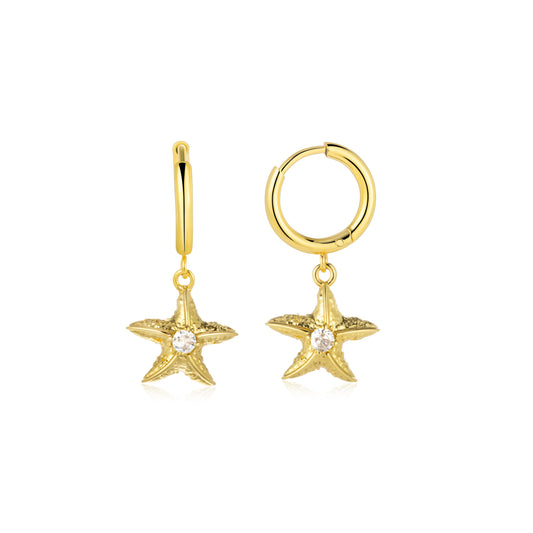 Starfish Huggie Drop Earrings – Gold Tone