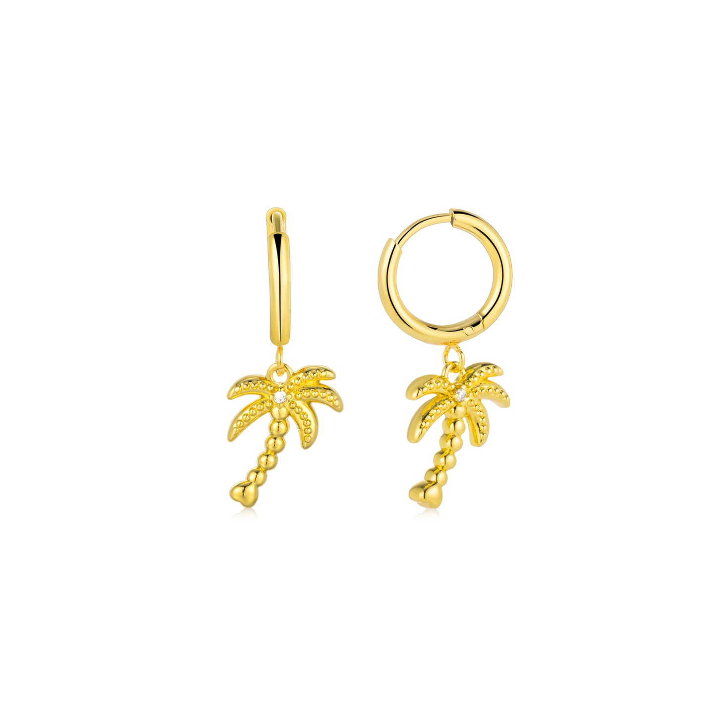 Palm Tree Huggie Drop Earrings – Gold Tone