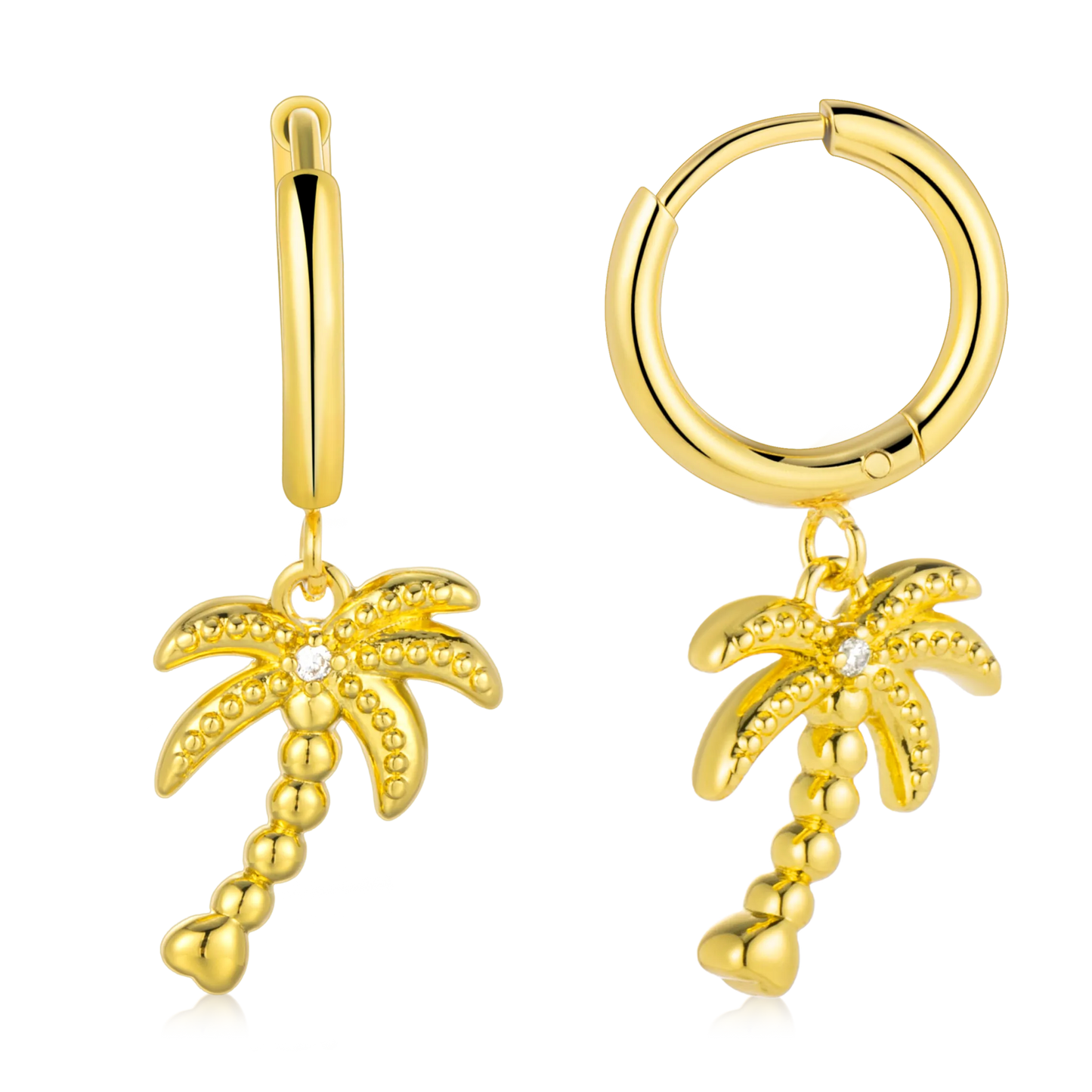 Palm Tree Huggie Drop Earrings – Gold Tone