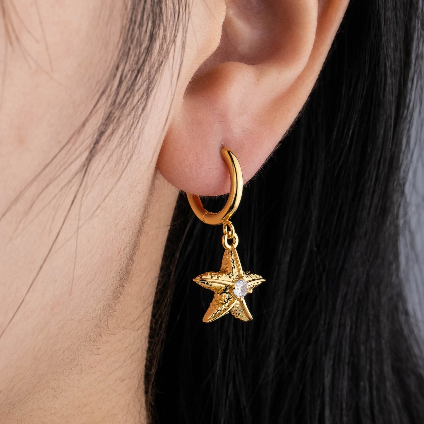 Starfish Huggie Drop Earrings – Gold Tone
