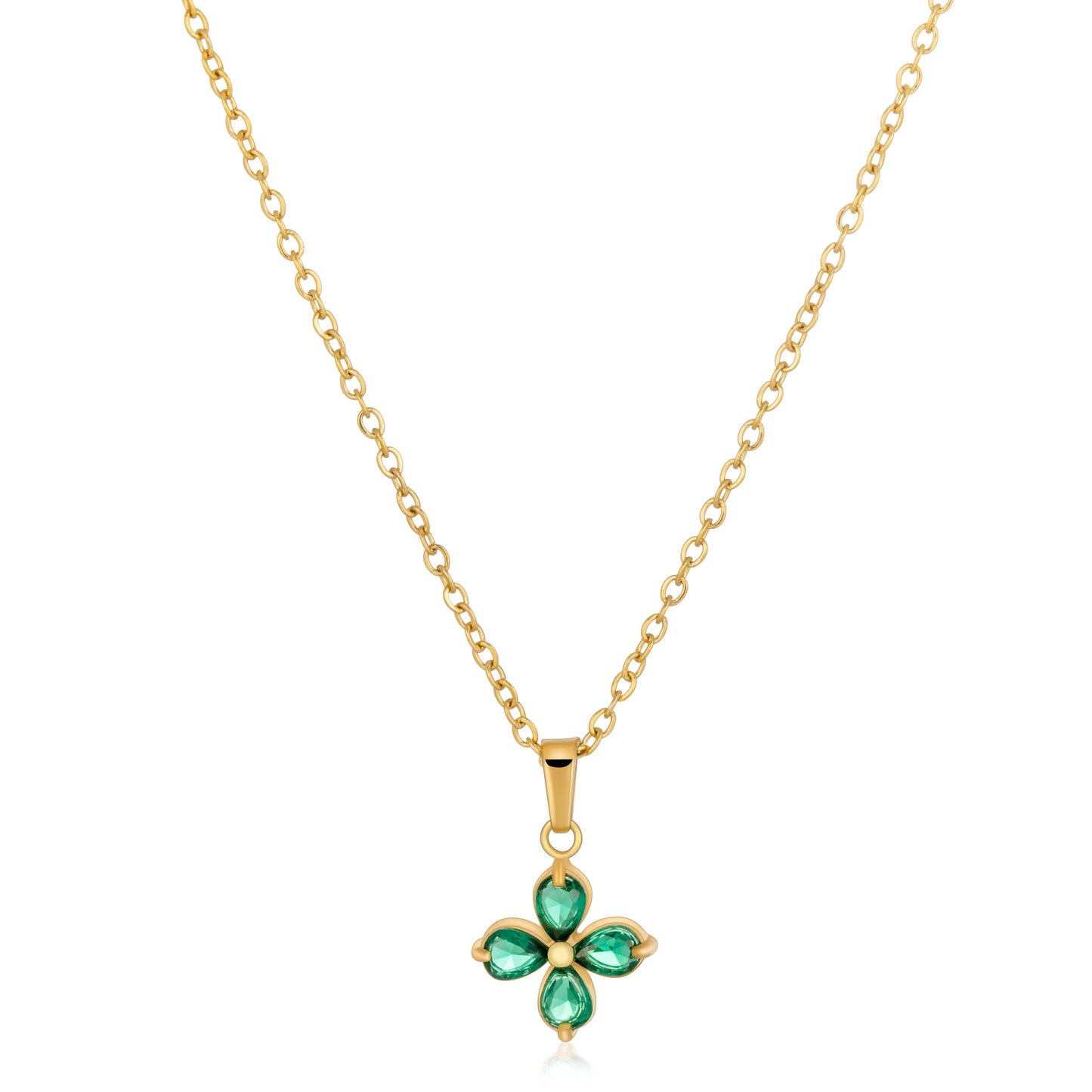 Green Botanical Pendant Necklace – Gold Tone
