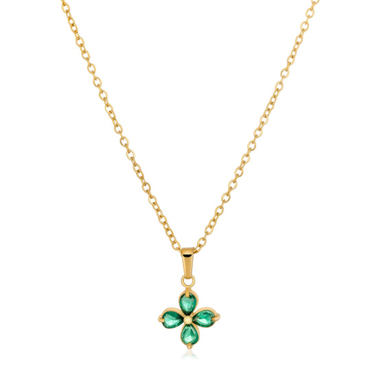 Green Botanical Pendant Necklace – Gold Tone