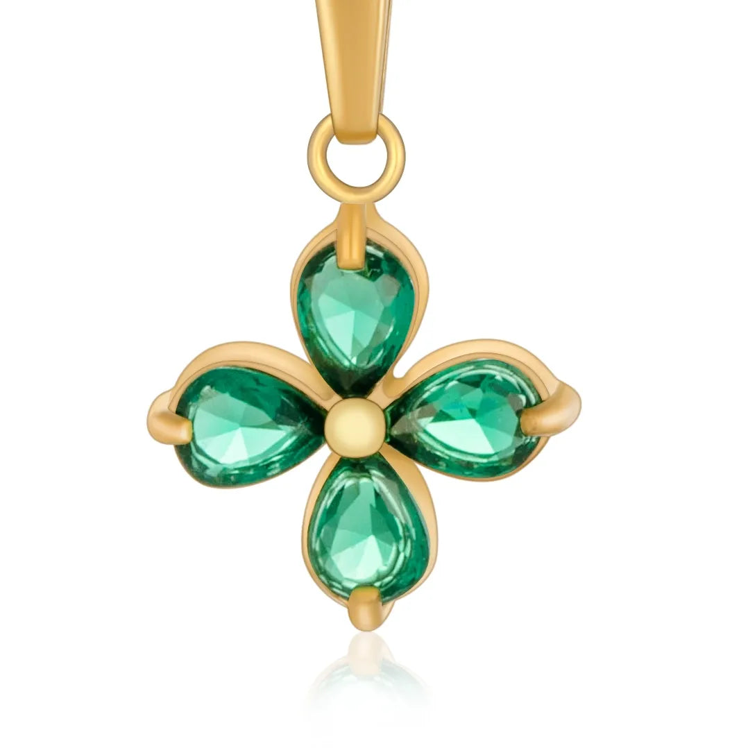 Green Botanical Pendant Necklace – Gold Tone