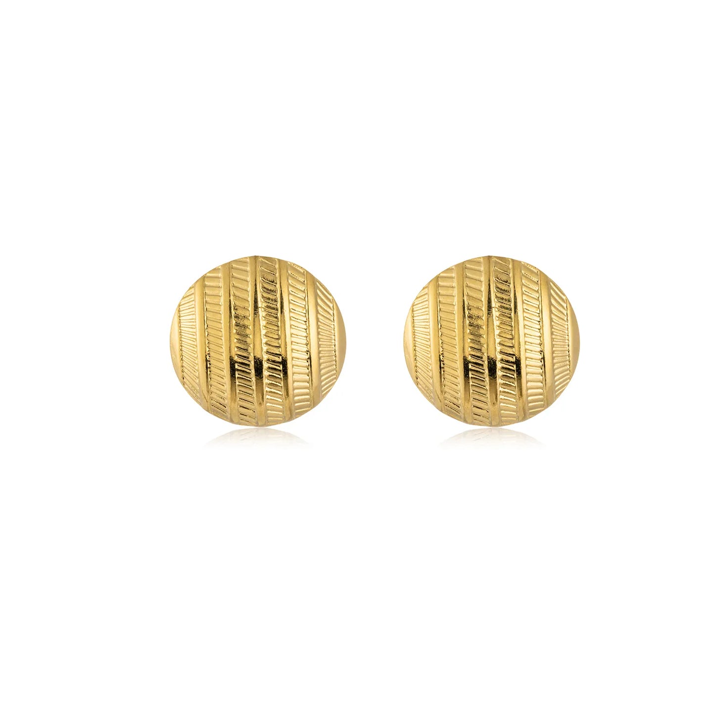 Textured Round Statement Stud Earrings- Gold Tone