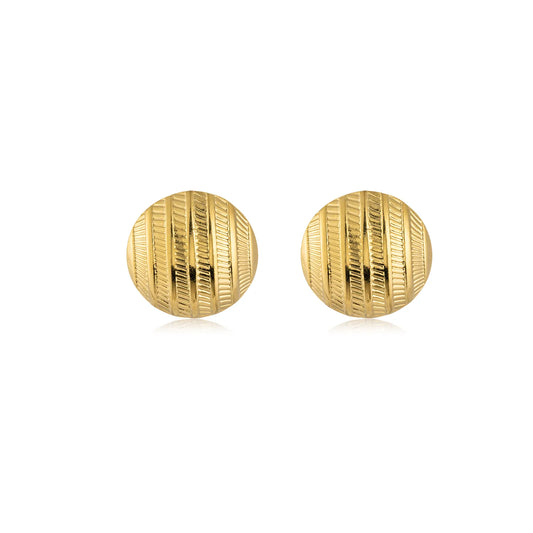 Textured Round Statement Stud Earrings- Gold Tone