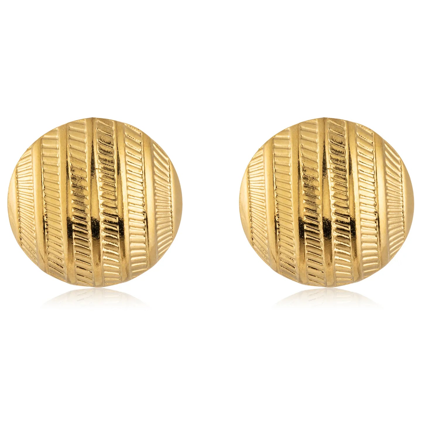 Textured Round Statement Stud Earrings- Gold Tone