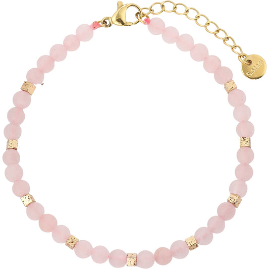 Dainty Matte Pink Rose Quartz Beaded Bracelet, Hypoallergenic 304 Stainless‑Steel 18K Gold PVD Plated Stackable Bracelet for Women