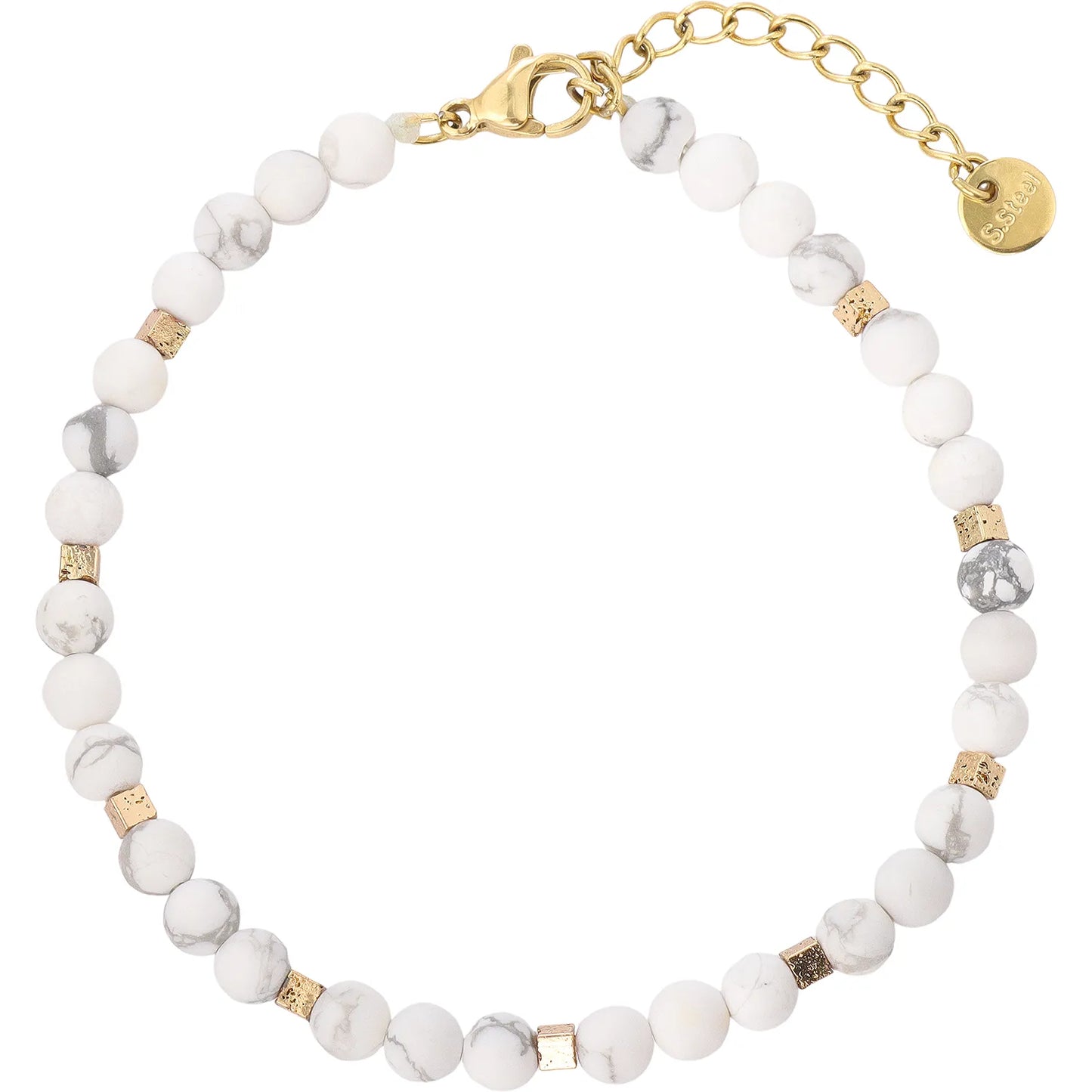 Minimalist Chic Matte White Howlite Bracelet, Hypoallergenic 304 Stainless‑Steel 18K Gold PVD Stackable Neutral‑Tone Bracelet for Women