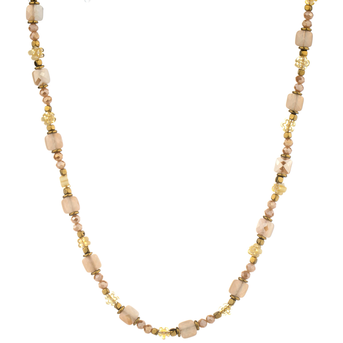 Mixed Geometric Bead Long Necklace - Beige