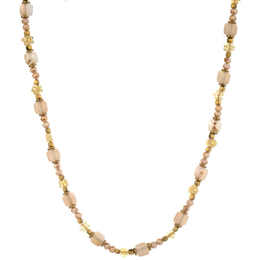 Mixed Geometric Bead Long Necklace - Beige