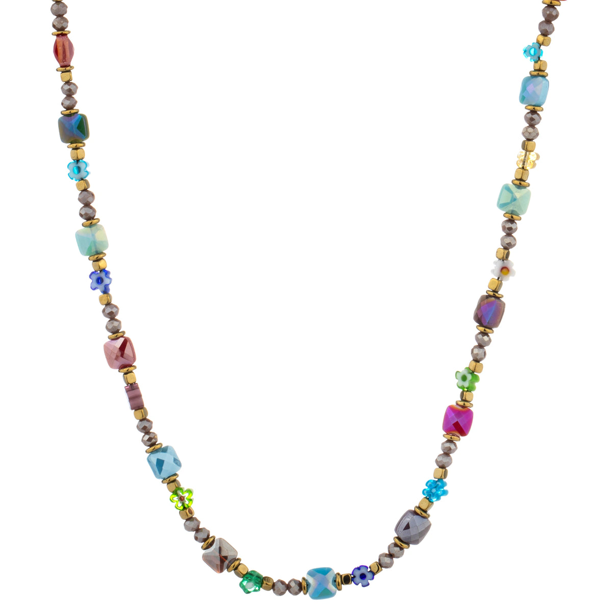 Mixed Geometric Bead Long Necklace - Multicolor
