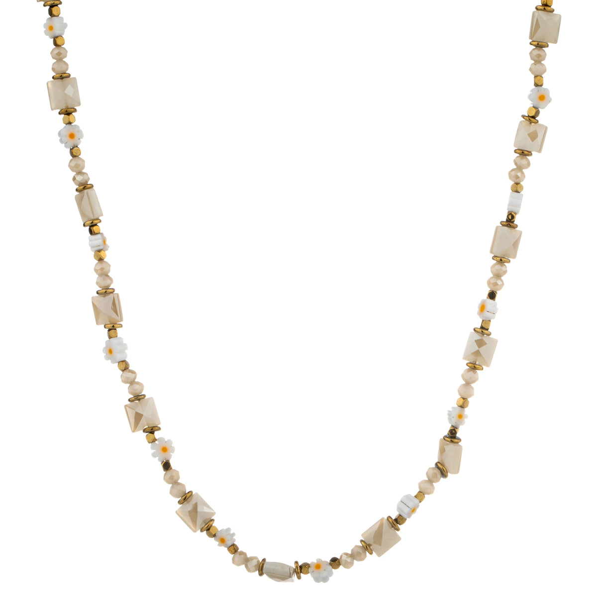 Mixed Geometric Bead Long Necklace - Ivory