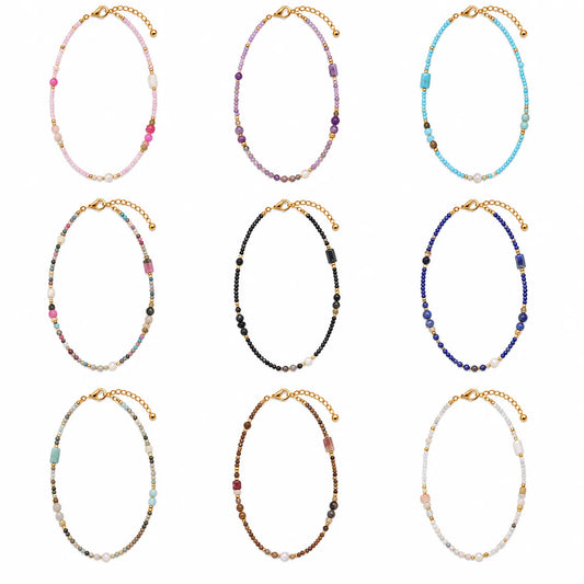 Mixed Shape Boho Natural Stone Necklace | 18K Gold PVD Steel Spacers