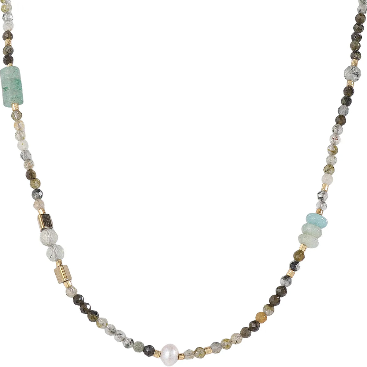 Mixed Shape Boho Natural Stone Necklace | 18K Gold PVD Steel Spacers