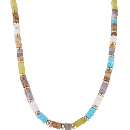 Multicolor Pastel Natural Stone Beaded Necklace, Hypoallergenic 304 Stainless‑Steel 18K Gold PVD Plated Minimalist Layered Necklace for Women