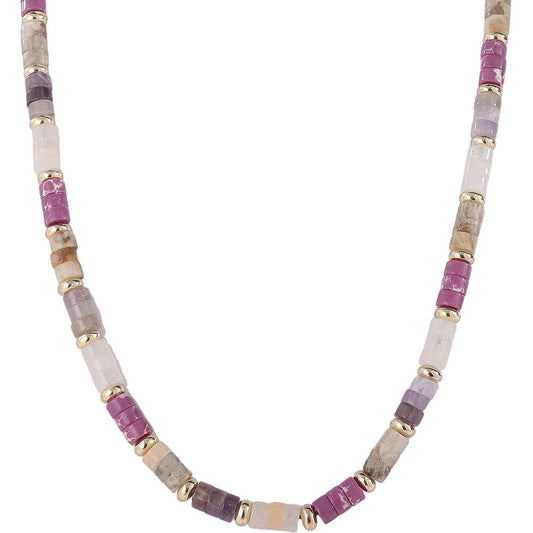 Multicolor Pastel Natural Stone Beaded Necklace, Hypoallergenic 304 Stainless‑Steel 18K Gold PVD Plated Minimalist Layered Necklace for Women