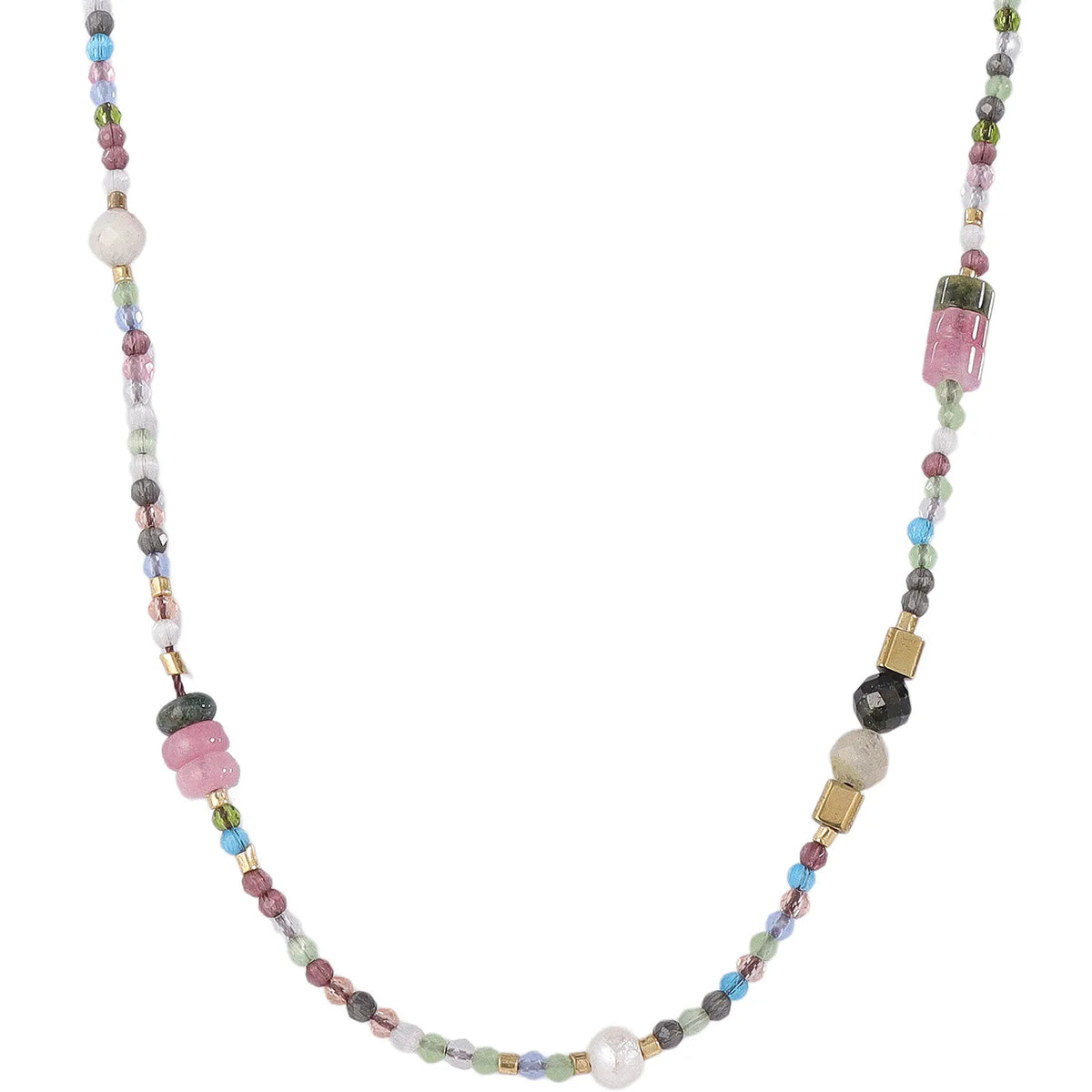 Mixed Shape Boho Natural Stone Necklace | 18K Gold PVD Steel Spacers